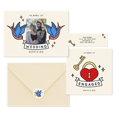 Hochzeitskartenset im Tattoolook Herz und Schwalben