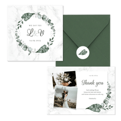 Hochzeitskartenset helles Marmor mit Botanik