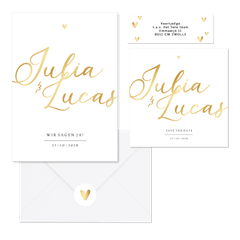 Hochzeitskartenset einfach Namen in Gold