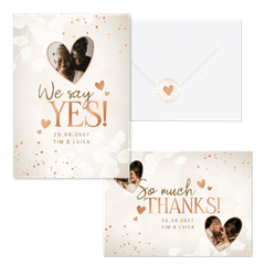 Hochzeitskartenset mit Kupferherzen