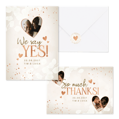 Hochzeitskartenset mit Kupferherzen