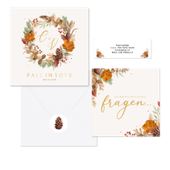 Hochzeitskartenset Blätterkranz Herbststimmung