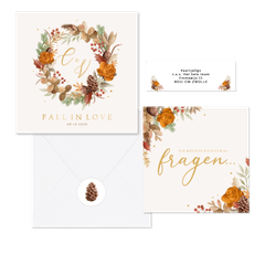 Hochzeitskartenset Blätterkranz Herbststimmung