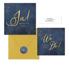 Hochzeitskartenset schlicht Gold auf Dunkelblau