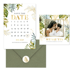 Hochzeitskartenset Botanisch im Goldlook 