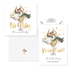 Hochzeitskartenset mit Brautpaar in Sektglas