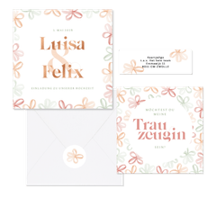 Hochzeitskartenset stilisierte Frühlingsblumen in Aquarell