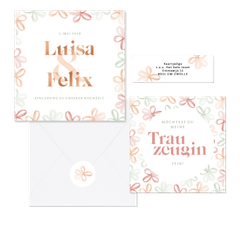 Hochzeitskartenset stilisierte Frühlingsblumen in Aquarell