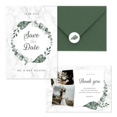 Hochzeitskartenset helles Marmor mit Botanik