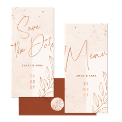 Hochzeitskartenset filigraner Zweig auf Rosé