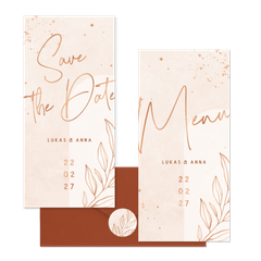 Hochzeitskartenset filigraner Zweig auf Rosé