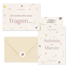 Hochzeitskartenset Schöpfpapier mit gepressten Blumen
