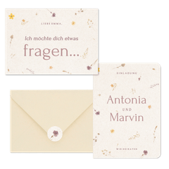 Hochzeitskartenset Schöpfpapier mit gepressten Blumen