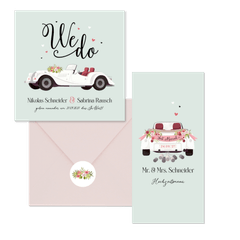 Hochzeitskartenset Oldtimer Auto mintgrün