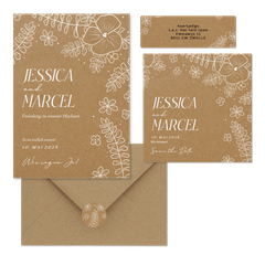 Hochzeitskartenset weiße Blumen auf Kraftpapier