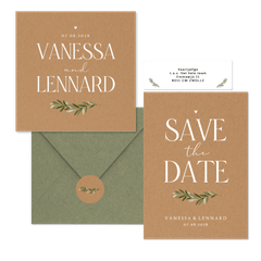 Hochzeitskartenset schlicht Zweig auf Kraftpapier 