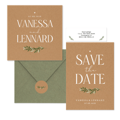 Hochzeitskartenset schlicht Zweig auf Kraftpapier 