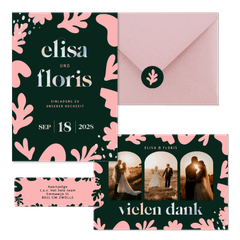 Hochzeitskartenset mit abstrakten rosa Blumen