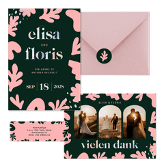 Hochzeitskartenset mit abstrakten rosa Blumen