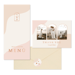 Hochzeitskartenset Bogenfenster auf Rosa mit Kupferelementen