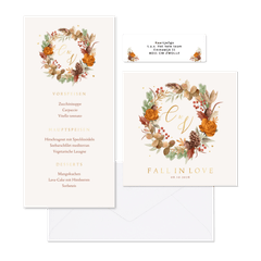 Hochzeitskartenset Blätterkranz Herbststimmung