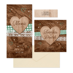 Hochzeitskartenset Trachtenlook auf Holz