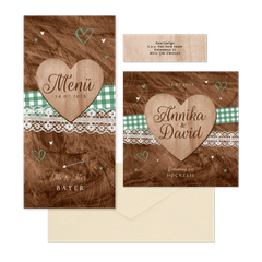 Hochzeitskartenset Trachtenlook auf Holz