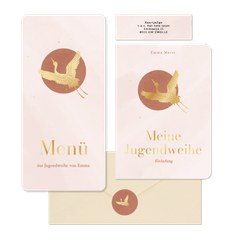 Jugenweihe - Goldener Kranich auf rosa