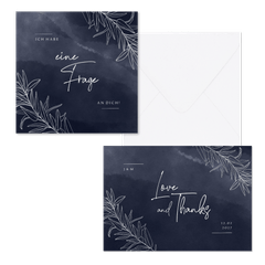 Hochzeitskartenset feine Zweige auf Aquarell in Nachtblau