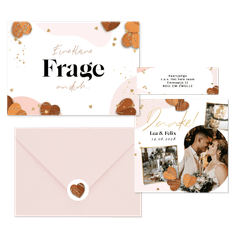 Hochzeitskartenset Papierherzen und Goldelemente