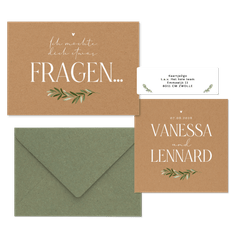 Hochzeitskartenset schlicht Zweig auf Kraftpapier 