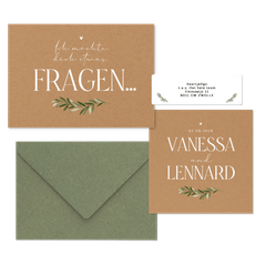 Hochzeitskartenset schlicht Zweig auf Kraftpapier 