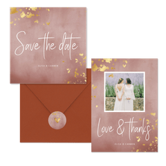 Hochzeitskartenset rosa Aquarell mit Goldtupfen