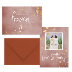 Hochzeitskartenset rosa Aquarell mit Goldtupfen