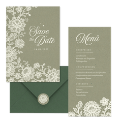 Hochzeitskartenset Spitze auf Olivgrün