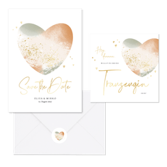 Hochzeitskartenset Aquarellherz in Pastell