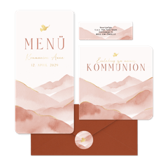 Kommunion - Berge Aquarell rosa