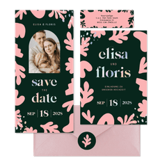 Hochzeitskartenset mit abstrakten rosa Blumen