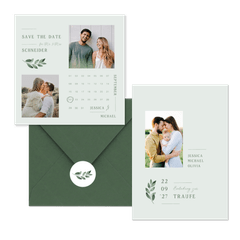 Hochzeitskartenset einfacher grüner Zweig