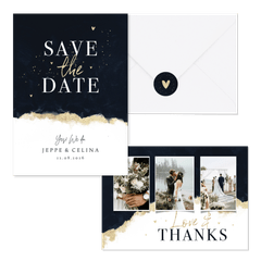 Hochzeitskartenset elegantes Aquarell schwarz-gold