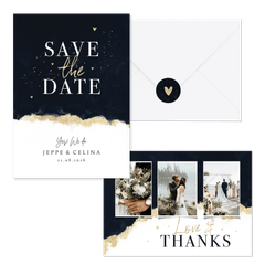 Hochzeitskartenset elegantes Aquarell schwarz-gold