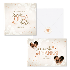 Hochzeitskartenset mit Kupferherzen