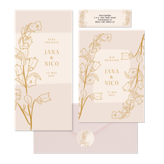 Hochzeitskartenset mit goldenen Glockenblumen Altrosa