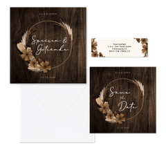 Hochzeitskartenset Trockenblumenkranz auf Holz