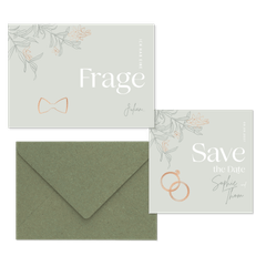 Hochzeitskartenset mit Ringen & Blumen pastellgrün