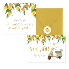 Hochzeitskartenset Zitruszweige mit Zitronen und Orangen