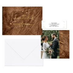 Hochzeitskartenset Holzoptik mit Goldschrift