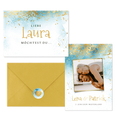 Hochzeitskartenset sommerlich Strandlook mit Gold