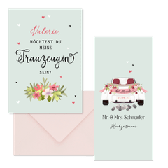 Hochzeitskartenset Oldtimer Auto mintgrün