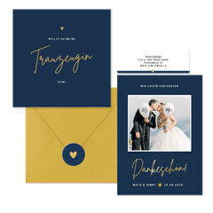 Hochzeitskartenset klassisch in Dunkelblau